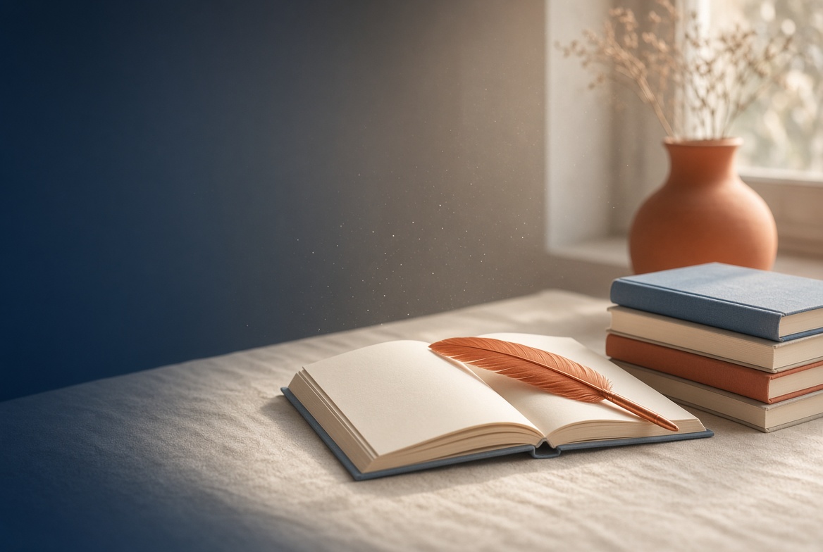 كتاب مفتوح وريشة، رمز المعرفة الهادئة في تفيدة